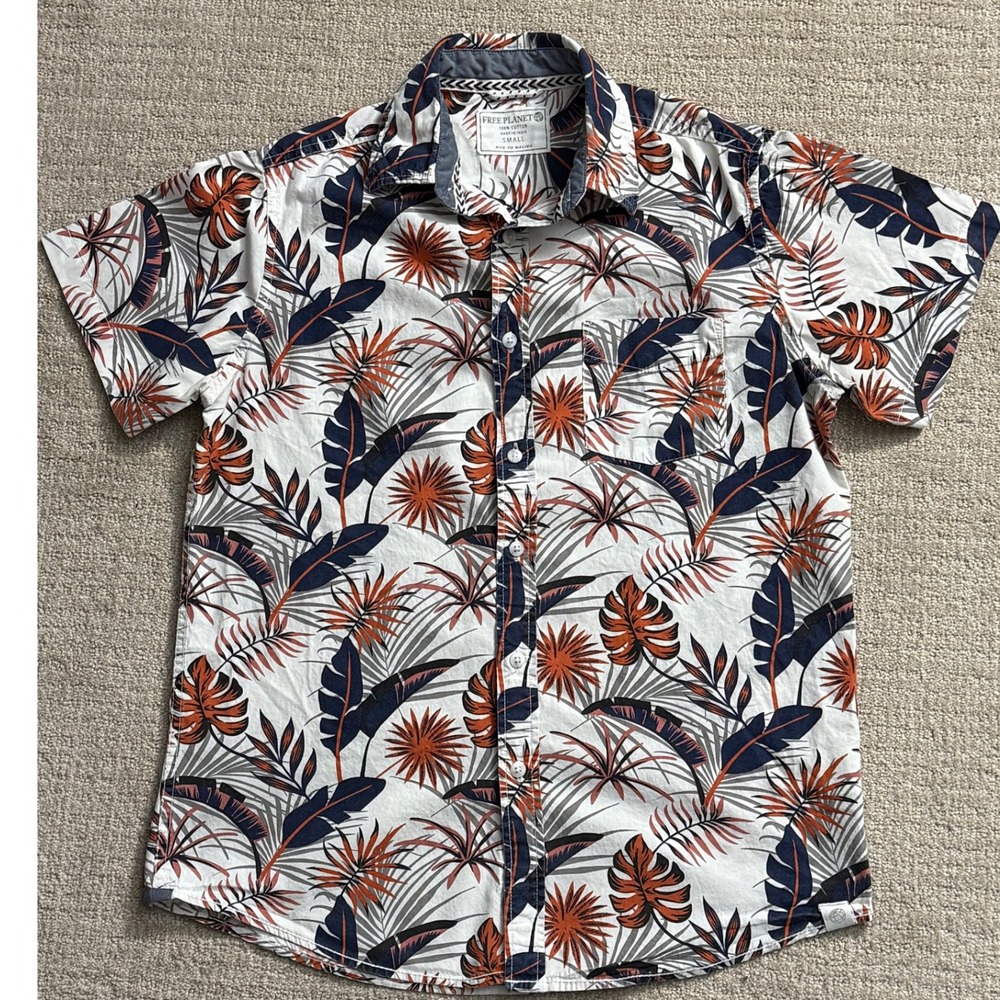 Free Planet Tropical‎ Print Button Up Short Sleeve Shirt Small
